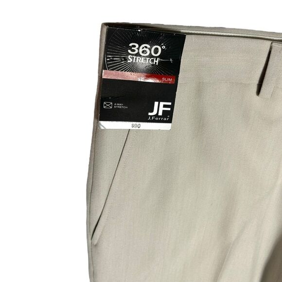 NWT JF J. Ferrar 34x30 Light Tan Dress Pants Slim Fit 360 Stretch Flat Front - Picture 3 of 9